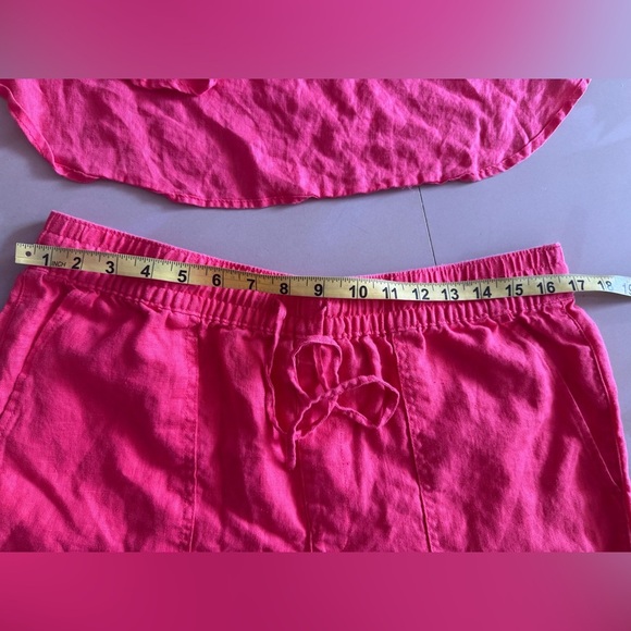 Lands and Hot Pink 2-Piece Shorts M 10-12 Set long sleeve shirt L(14-16) Linen - Picture 10 of 16